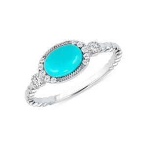Sterling Silver CZ Synthetic Turquoise Ring sizes  5 6 7 8 9 10 11